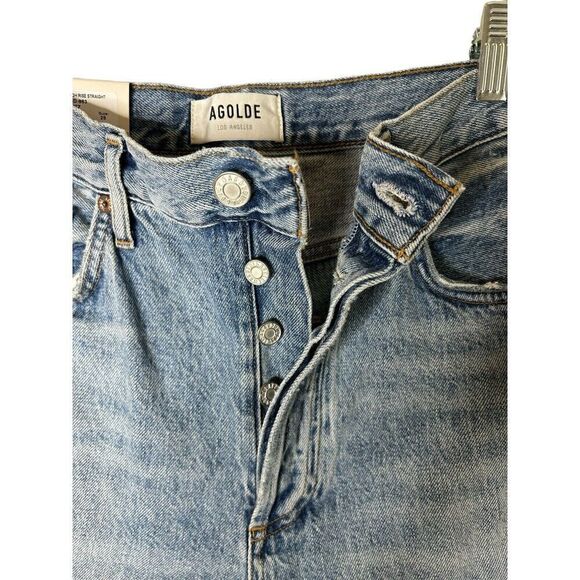 Agolde Riley High Rise Straight Crop Jeans Sz 28 Button Fly Light Blue Denim NWT - Picture 2 of 10